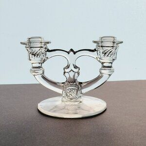 Vintage Indiana Glass Double Candle Holder, Elegant Etched Floral, c.1939-47 USA